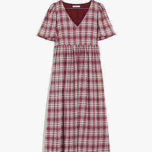 V-Neck Puff-Sleeve Midi Dress in Croftwood Plaid